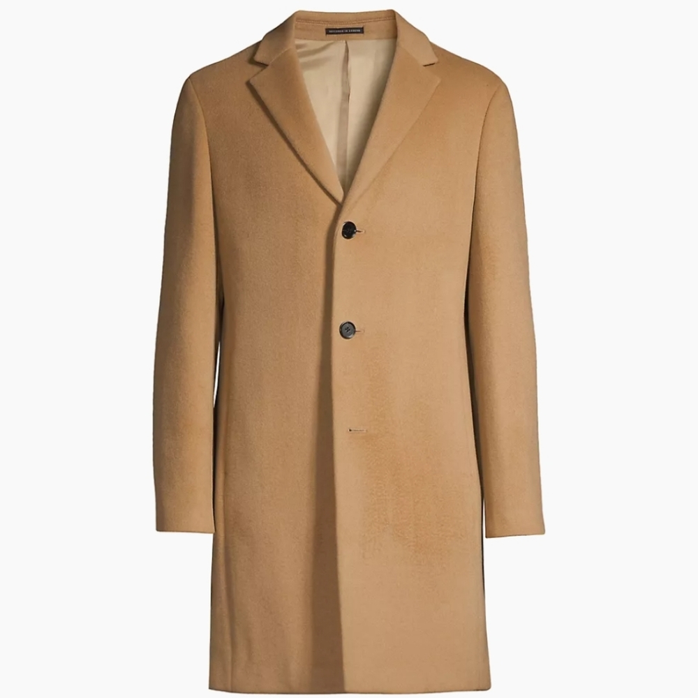 Reiss London Gable Mens Overcoat Large Solid Camel Tan Wool Blend Classic Coat